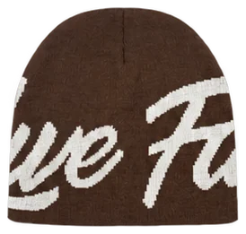 Brown script beanie